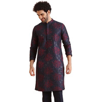 Kisah Mens Kurta|Blended Fabric Embroidered Semi-Casual Mens Ethnic Wear|Regular Fit Mandarin Collar Long Sleeves, Navy Blue, 40