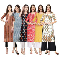 Pinkmint Women's Crepe Digital Print Straight Kurta [Pack Of 6](Qv-344-331-330-346-350-352-Xl)