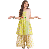 Pspeaches Girl's Cotton Sharara Set (Sha-Ltgreenjaal-12-14Y_Green