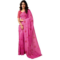 Satrani Women's Chanderi Cotton Printed Ready To Wear One Minute Pre Pleated Readymade Saree With Unstitched Blouse Piece (32Rs294N_Pink2)