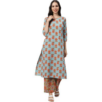 Idalia Turquoise Printed Kurta With Multicolor Printed Palazzo Pants