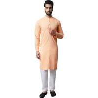 Jompers Men Orange And Whiteembroidered Kurta With Churidar (Orange, Xl)