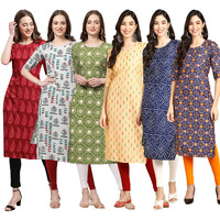 Pinkmint Women's Crepe Digital Print Straight Kurta Pack Of 6 [Cr-337-340-338-360-366-369-L]