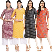 Pinkmint Women's Crepe Digital Print Straight Kurta(Pack Of 4) [X-347-350-362-365-L]