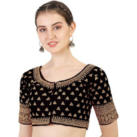 Pujia Mills Women's Silk Embroidery Sequins Work Readymade Saree Blouse