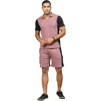 Rigo Waffle Knit Self Textured Co-Ord Set For Men | Night Suit | Lounge-Wear Pajama Set | Beach And Vacation Wear In Mauve