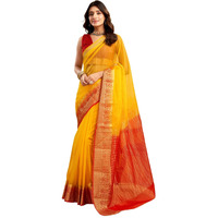 Satrani Women's Organza Saree (3992S602N_Yellow & Red)