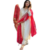 Shiv Textiles Silk Blendembroidery Ethnic Kurta Set For Women(Jd-Panchhi-Offwhite-L)