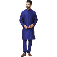 Sojanya (Since 1958 Men's Royal Blue Dupion Silk Kurta & Churidaar Pyjama