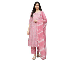 Stylum Women's Bandhej Printed Rayon Kurta Pant Dupatta Set (Kpdpinklemon38_Pink, M)