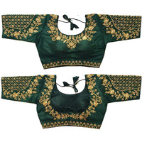 Vihu Fashion Women's Embroidery Handwork Thread Zari Stone Work Readymade Blouse (Floral Blouse Variation_Green_38)