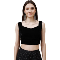 Womanista Women's Velvet Solid Sleeveless Regular Fit Blouse (Bl_26A_Black S)