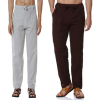 Digital Shopee Men's Eco-Friendly Cotton Pyjama Pack Of 2 | Maroon + Melange Grey | 32-40Inches