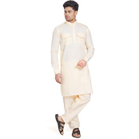 Divisive Men's Cotton Blend Pathani Kurta Pyjama Set (Dkrt452_M_Peach)