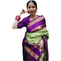 Flosive Women's Beautiful Forest Pista Kanjivaram Silk Saree With Zari Weaving
