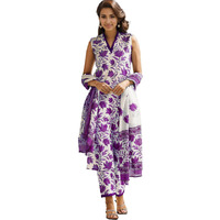 Shienzy Women's Printed Cotton Blend Sleeveless V-Neck Kurta Pant Dupatta Set || Stylish Indo-Western Kurti For Wedding, Festive, Office Or Formal & Casual Summer Wear (Shz1430_Purple_S)