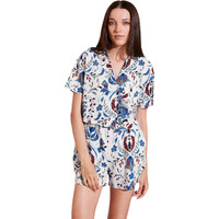 Gufrina Women's Rayon Blend Co Ords Set With Crop Top & Shorts Half Sleeves Collar Neck Floral Printed Regular Fit And Standard Length Blue