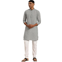 Sojanya (Since 1958 Men's Pure Cotton Grey Kurta With White Embroidery And White Pyjama Set