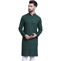 Sojanya (Since 1958 Men's Pure Cotton Dark Green Embroidered Diamond Sequence Kurta