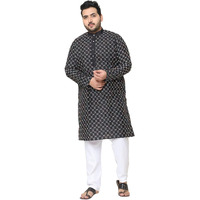 Sojanya Plus (Since 1958) Men's Silk Blend Black Kurta With Multi Color Embroidery And White Pyjama