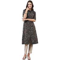 Stylum Women's Black Paisley Printed Rayon A-Line Kurta (Blackbarfi42_Black, Xl)