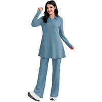 Tadkee Women's Solid Color Two-Piece Set | Long Sleeve Top & Wide Leg Pants Co-Ord Set | Casual Wear Co Ord Set (Fn-Full-Sleeve-Cord-125-Aqua-S)