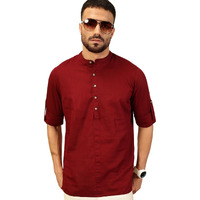 Thomas Scott Mens Linen Solid Kurta Shirt (Ts1529_Maroon_L)