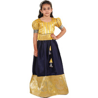 Jbn Creation Silk Blend Girls South Indian Style Pavda Pattu Lehenga (Jbnglc054Md_28_Mustard And Navy Blue_6 7 Years)