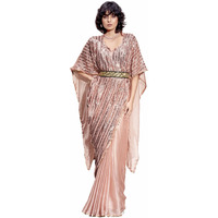 Womanista Women's Sequinns Embellished Crepe Kaftan Saree With Un-Stitched Blouse