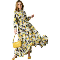 Kzully Women's Crepe A-Line Maxi Dress (8001-White-Yellow-Flower-Xl_White