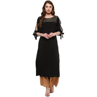 Ziyaa Women's Synthetic Straight Fit Kurta (Zikucr2121-S_Black_Small)