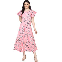 Oomph! Women's Crepe A-Line Dress (Group 8_Rose Pink_3Xl)
