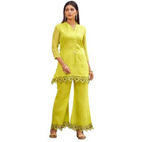Fashion Basket Viscos Tissue Silk Parrot Dress For Women, Green (Large)