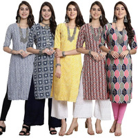 Pinkmint Crepe Printed Kurti For Womens College Wear Kurti Festival Wear Kurti For Women (Pack Of 5)