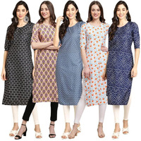 Pinkmint Elegant Printed Crepe Kurti's For Women's (Pack Of 5)