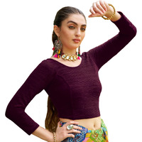 Pujia Mills Blouse Readymade Black Color 3/4 Sleeve Blouses For Women Readymade Stylish Blouse For Women Stretchable Imported Velvet Fabric (Wine, Xxl)