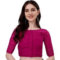 Pujia Mills Women's Trendy Hakoba Chikankari Work Half Sleeve Rani Saree Blouse (Hakoba 13 Rani_38)