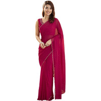 Satrani Women's Georgette Stone Work Saree With Unstitched Blouse Piece (4021S597N_Dark Pink & Golden)
