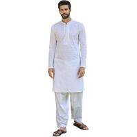 See Designs White Cotton Regular Fit Embroidered Kurta Set Mandarin Collar Long Sleeves_Sdmkt109303Xs