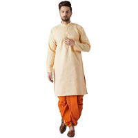 Sojanya (Since 1958, Men's Yellow & Orange Cotton Kurta & Dhoti Set, Size: M
