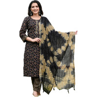 Lookmark Women's Embroidered Cotton Straight Kurta Set With Pants & Dupatta - Elevate Your Style With This Exquisite Ensemble (Az-Lm-Og-Ks2108-S) Black