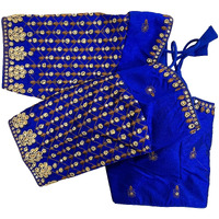 Vihu Fashion Women's Trendy Embroidery Maggam Work Half Sleeve Royal Blue Saree Blouse(Maggam 2 Royal Blue_38)