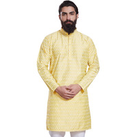 Divisive Men's Printed Cotton Silk Blend Only Slim Fit Kurta (Dkrt217_Xl_Yellow)