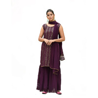 Xomantic Fashion Wine Color Readymade Sharara Suit With Sequins Work (X-Small, Purple)