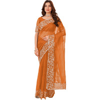 Glory Sarees Women's Organza Silk Embroidered Saree With Blouse Piece (Organza102_Mustard)