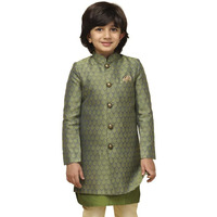 Kisah Kids Sherwani Cotton Blend Woven Design Indo-Western Sherwani For Kids, Green, 5-6 Years