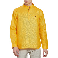 Divisive Men's Pure Cotton Linen Full Sleeves Ethnic Casual Relaxed Fit Short Kurta/Shirt (Dkrt505_Xxl_Yellow)