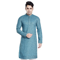 Divisive Men's Sequince Embroidered Cotton Blend Only Slim Fit Kurta (Dkrt117_S_Sky Blue)