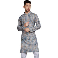 Divisive Men's Thread Embroidered Cotton Blend Only Slim Fit Kurta (Dkrt805_M_Off White - Blue)