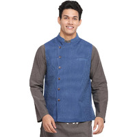 Fabindia Men's Blue Cotton Woven Nehru Jacket (102407801